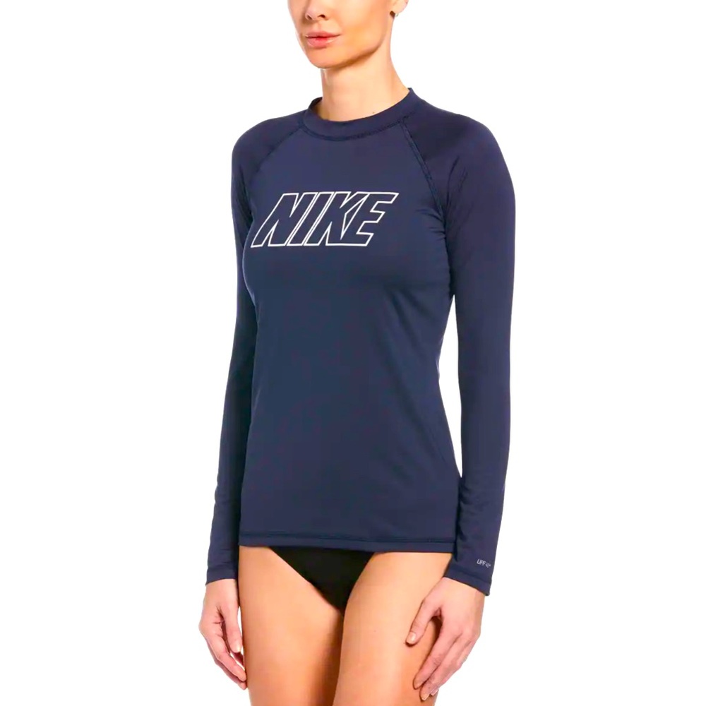 Nike Women's Standard UPF 40+ Long Sleeve Rashguard Swim Tee XL Navy Blue